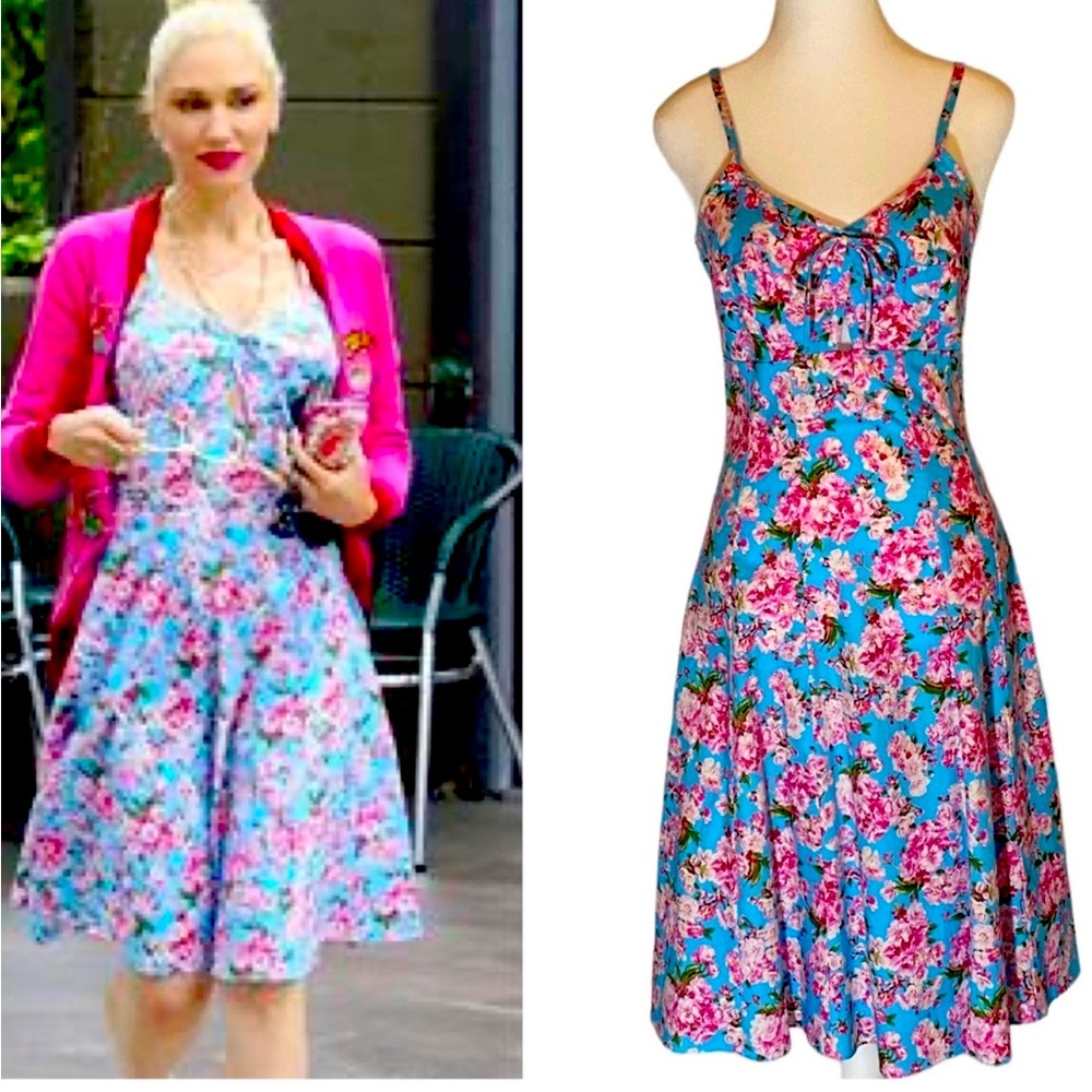 EUC Bernie Dexter cherry blossom floral sundress cutout at bodice pinup 50s